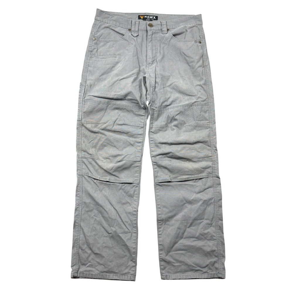 Hawx Work Utility Pants Men 33x32 (33x30) Gray Double Knee Relaxed Straight Leg